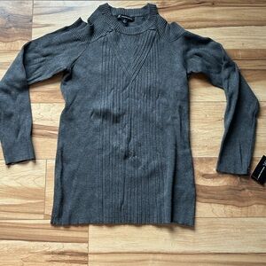 INC International Concepts Gray Cold Shoulder Sweater